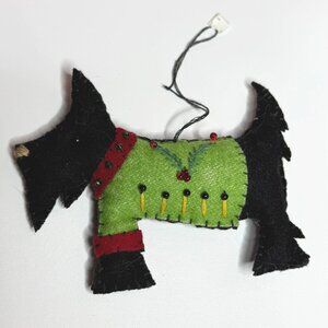 Felt Scottie Dog Wearing Green Sweater Christmas Ornament